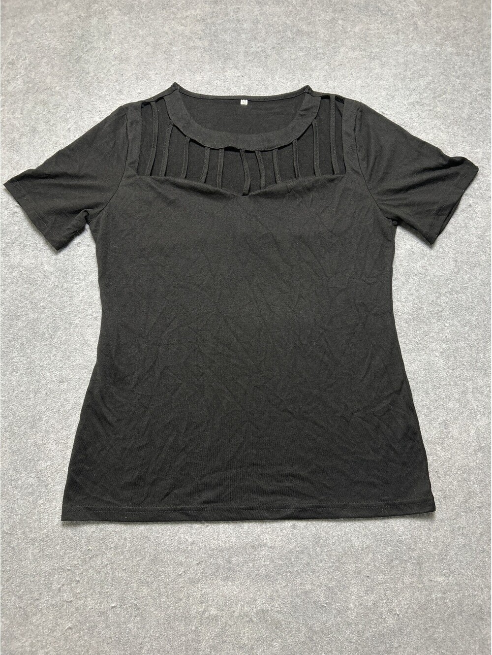 Womens Black Short Sleeve Blouse Cutout Neck Stretch Top Size Medium Career